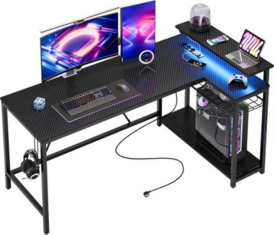 Bestier Gaming Schreibtisch mit LED-Leuchten, Eckschreibtisch mit 2
