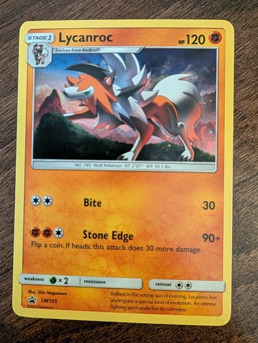 Lycanroc SM105 Sonne & Mond Black Star Promo Kosmos Holo Pokemon Karte **SWIRL** - Bild 1 von 4