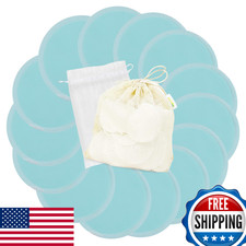 Wegreeco 14-Pack Washable Reusable Nursing Breast Pads, Large Light Blue w/ Stor