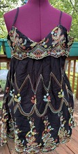 Urban Outfitters Dress  XS Black Floral Embroidered Spaghetti Strap Mini Boho