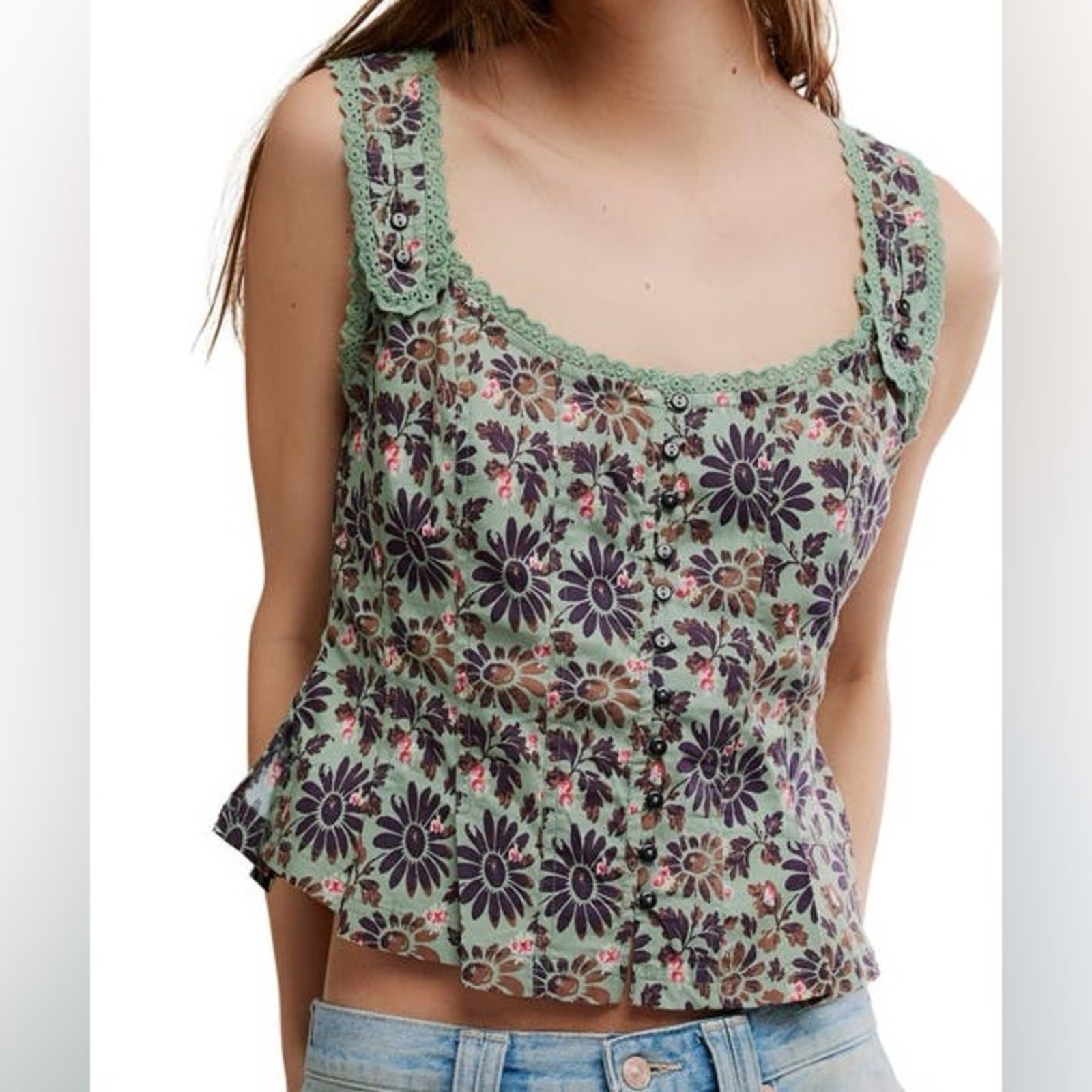 Free People Bridgette Corset Peplum Top Green XS NWI