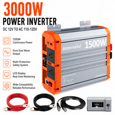 3000W Power Inverter Pure Sine Wave 12V DC to AC 110V 120V Home RV Off Grid US