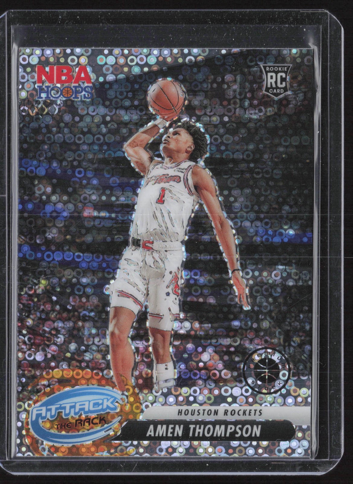 Amen Thompson 2023-24 Hoops Premium Stock Attack The Rack Disco Prizm #9