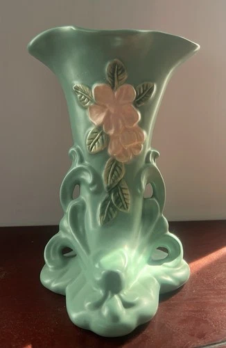 Weller Pottery Green Blossom Cornucopia Vase