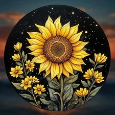 1pc Vintage Sunflower Universe Art Aluminum Wall Decor - 8-Inch Round Celestial