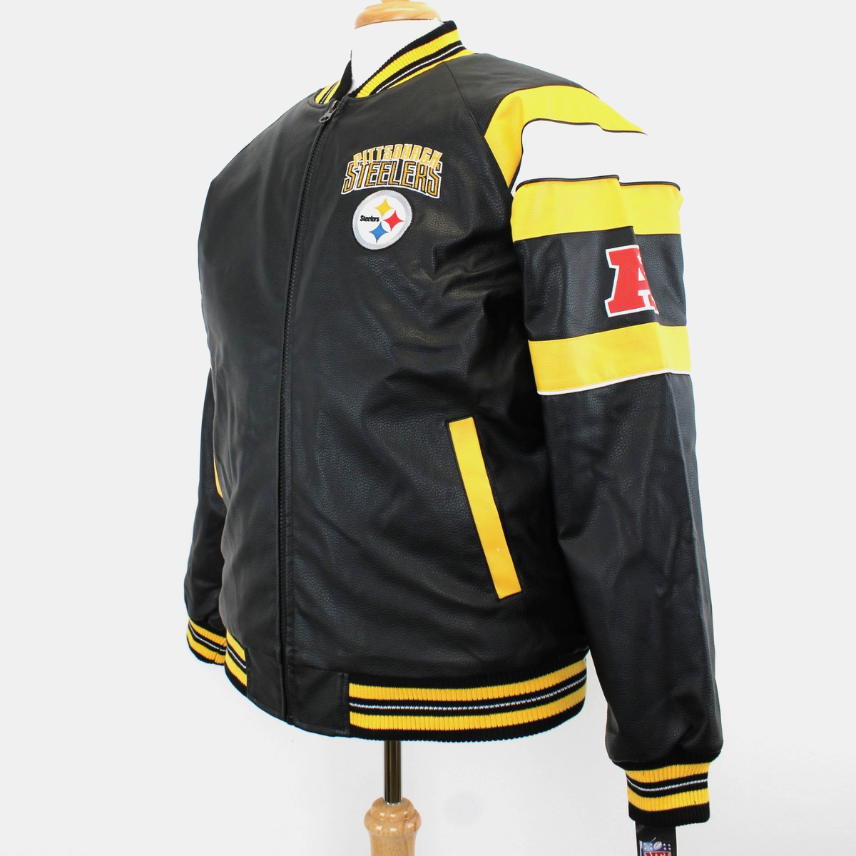 NFL Pittsburgh Steelers Faux Leather Varsity Jacket, Heavyweight