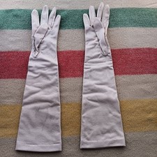 Vintage Long Beige Gloves 100 Nylon Womens Size 7.5 Elegant Design