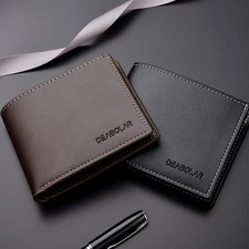 Men's Bifold Leather Wallet With ID Window Credit Card Holder Slim Purse