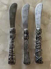 Set of 3 Steel Appetizer Knives - Ornate Handle Butter Or Cheese Spreaders