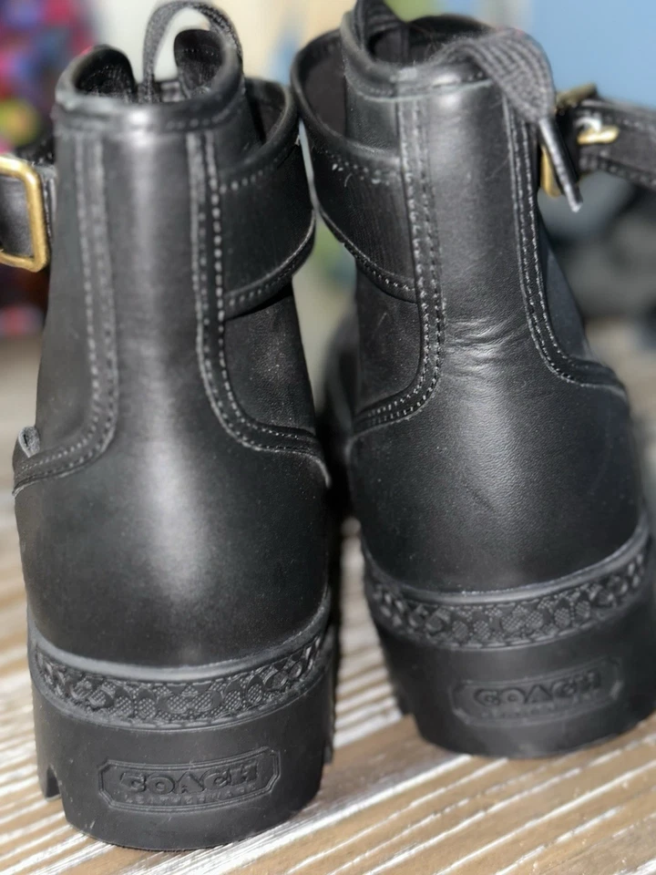 NIB Women's COACH Trooper Leather Mid Top Combat Boots With Buckle Size 9.5 - Image 4 of 4