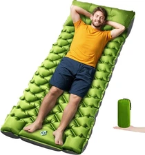 Ultralight Camping Sleeping Pad with Built-in Pillow & Foot Pump,Inflatable