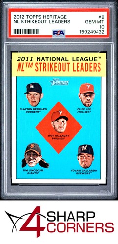 2012 TOPPS HERITAGE #9 CLAYTON KERSHAW-TIM LINCECUM-ROY HALLADAY PSA 10