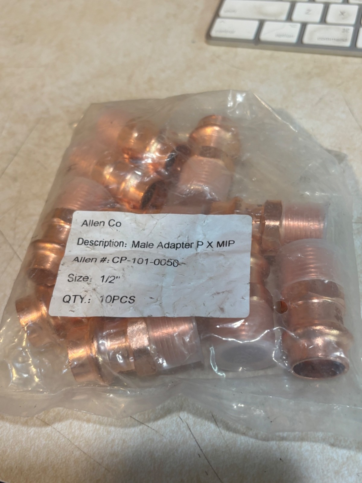 10 NEW Allen Co. Copper Male Adapter P x MIP 1/2" CP-101-0050 (K2)