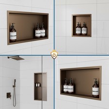 Bathroom Shower Niche Brushed Bronze 304 Stainless Steel Recessed Shelf 4 Sizes