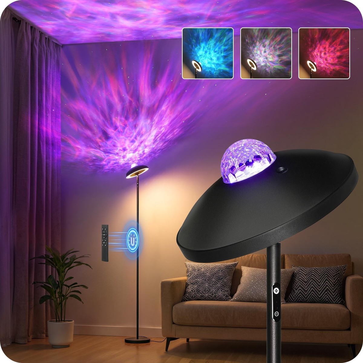 LED Floor Lamp with RGB Galaxy Projector, 18W Double Sided Corner
