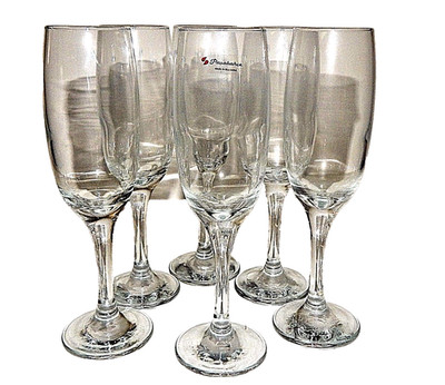 6 Pasabahce Imperial Wine Glasses Champagne Flutes Tall Stemware Bulgaria 7oz