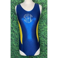 SEC Southeastern Conference Shiny Shimmer Gold Blue Medium Gymnastics Leotard