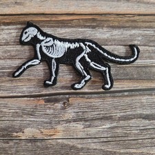Gothic Cat Skeleton Death Kitten Kitty Halloween Y2k Style Iron on Patch