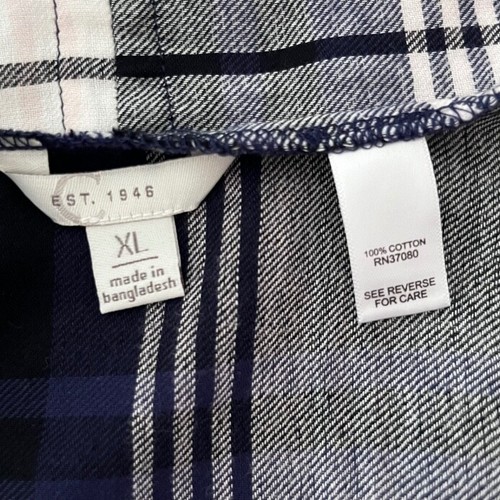 Womens Est 1946 XL Navy Plaid Kimono Cover Cotton Flannel Fringe - Picture 2 of 5