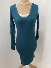 Urban Outfitters Ribbed Stretchy Round Neck Teal Blue Dress Medium B19