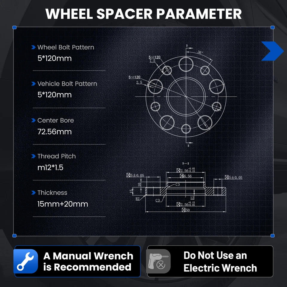 5x120 Staggered Wheel Spacers Kit 2PCS 15mm & 2PCS 20mm 72.56mm C.B For BMW - Image 3 of 4