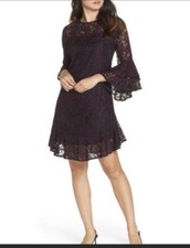  ELIZA J  TIERED BELL SLEEVE LACE EGGPLANT DRESS sz 6
