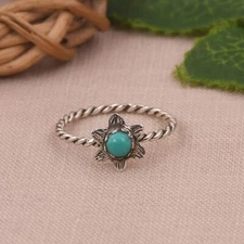 Kingman Turquoise Flower Dainty Ring 925 Sterling Silver Engagement Gift For Her
