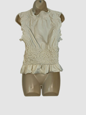 $1350 Marina Moscone Women's Ivory Pullover Spiral Ruched Top Size L