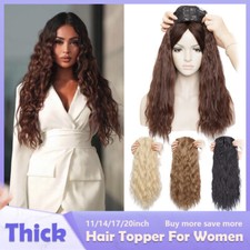 Clip in Top Wig Human Hair Topper Toupee Piece Silk Base Women Hairpiece Wavy US