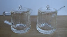 New Vintage US Acrylic Faceted Sugar Bowl and Creamer Set with Spoon and 2 lids