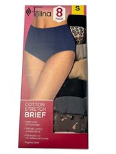 Felina Brief Womens Small 8 Pack Cotton Stretch High Waist Full Coverage Tagless