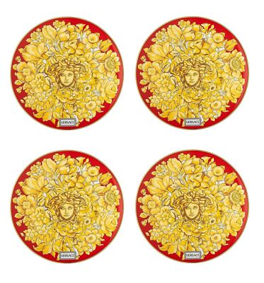 VERSACE BY ROSENTHAL MEDUSA RHAPSODY RED SET OF 4 BREAD PLATES #40367110217 BNIB