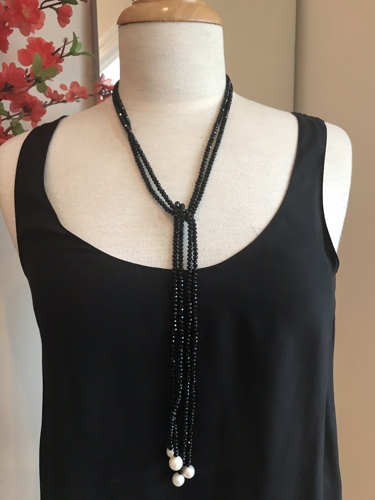 Real Freshwater Pearl Black Spinel Beads Strand Handmade Necklace “39 Gift