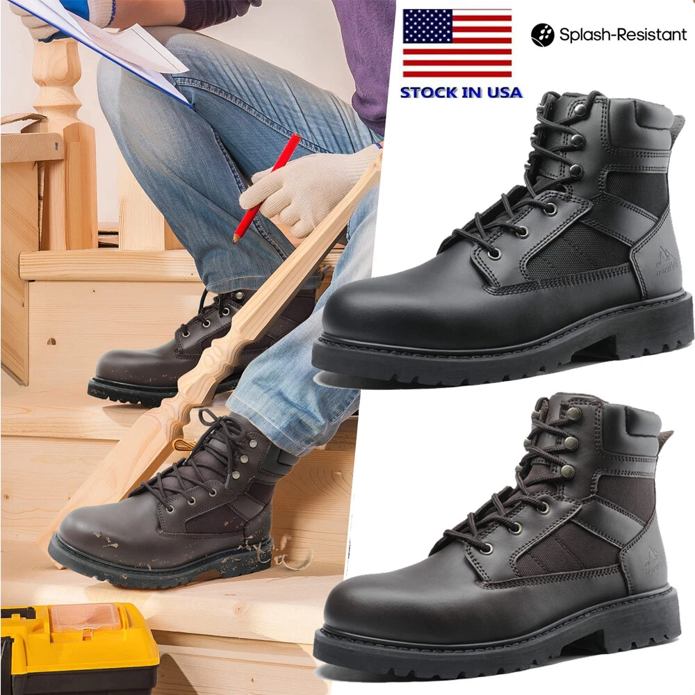 Men s Soft Toe Work Boots Leather Construction Safety Non Slip