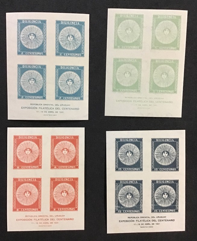 URUGUAY 1931 XF MNH Sc# 410a/413a MINIATURE SHEET EXPO PHILATELIC. (W30)
