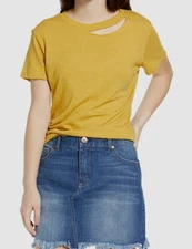 $38 Sub_Urban Riot Women's Yellow Cutout Crew-Neck Short-Sleeve Top Size X-Small