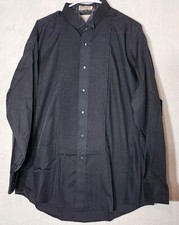 Classix Black mandarin collar collarless pleated tuxedo shirt size XL 34/35 Y2
