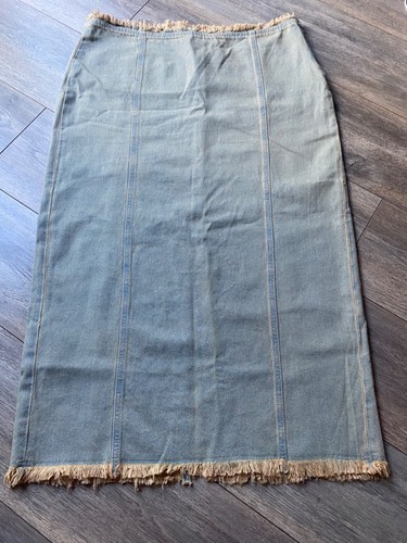 h&m denim skirt midi maxi fringed long slit western cowgirl uk 18 new on trend - Picture 7 of 20