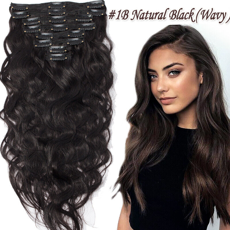 Thick Clip In Real Remy Human Hair Extensions Double Weft 110-170G Full Head US Obfite oferty