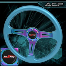 Universal Godsnow 350mm 6 Hole Sky Blue Trim Neo Chrome 3 Streak Steering Wheel