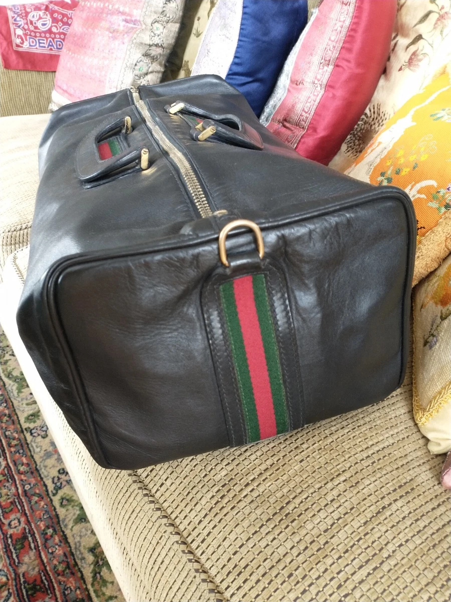 Rare Vintage Black Leather Gucci Duffle Travel Bag