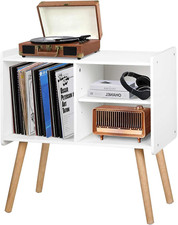 Mid-Century Vinyl Record Player Stand with Storage for 100 Albums - White