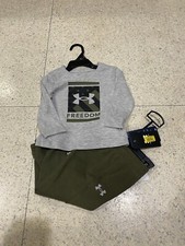 NWT Under Armour Freedom Camo Baby Boys Green Shirt Sweatpants Set Sz 12 Months