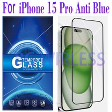 For iPhone 15 Pro Anti-Blue Light Tempered Glass Screen Protector Case Friendly