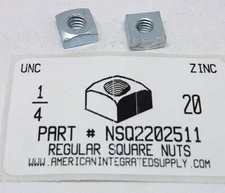 1/4-20 REGULAR SQUARE NUTS STEEL ZINC PLATED 7/16 AF X 3/16 TH (50)
