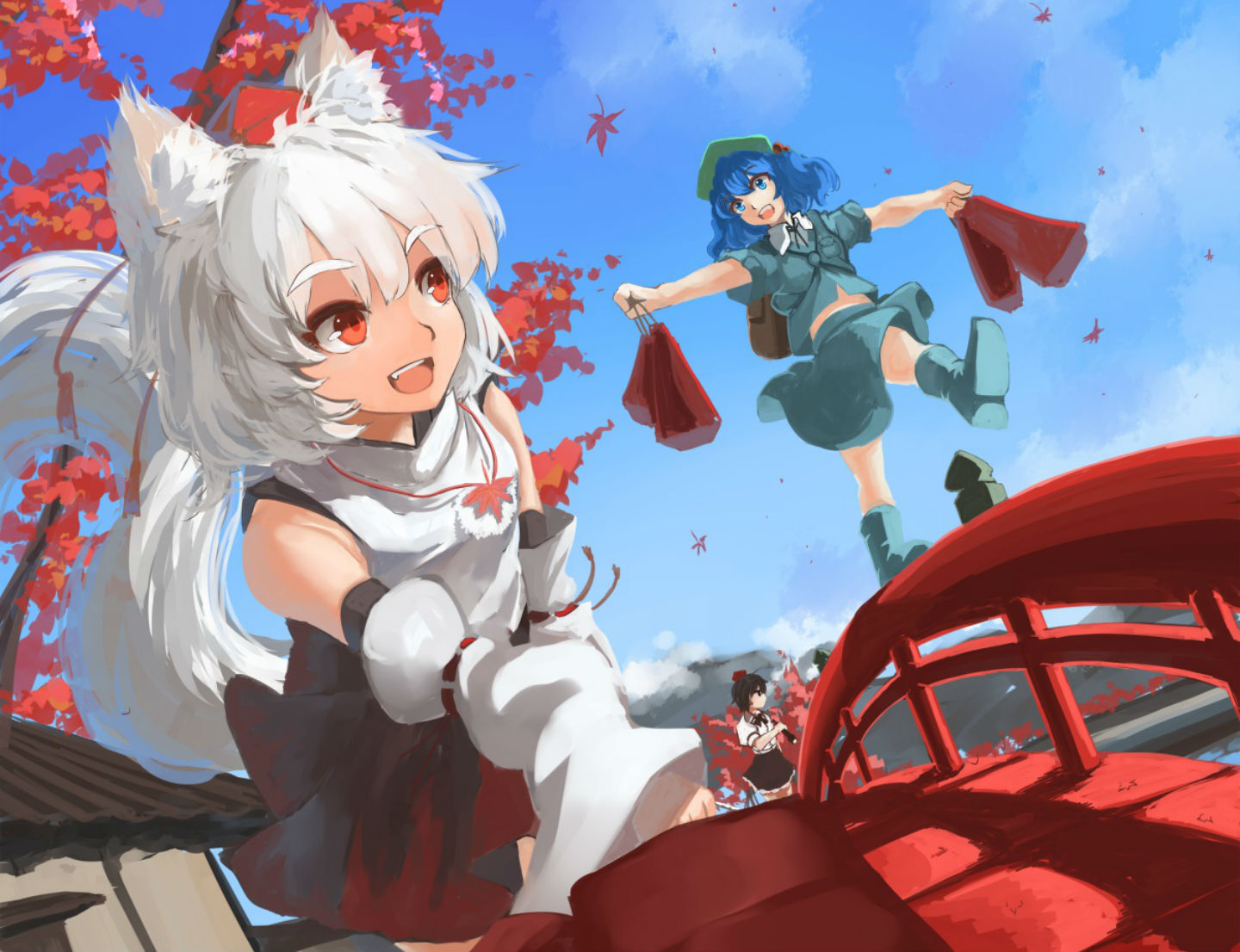 Anime Touhou Playmat with Animal Ears Black Hair Blue Eyes Custom Design