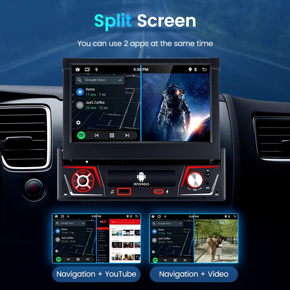 Autoradio 1 Din Android 12 2-32gb CarPlay 7'' IPS GPS Lettore Video Auto - Miniatura 5