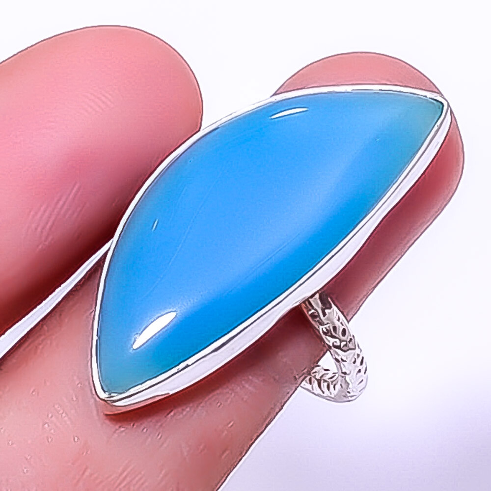 Chalcedony - Brazil Gemstone 925 Sterling Silver Fine Art Ring s.9.5 RR5824-60