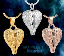New Angel Double Wings Heart Cremation Urn Ashes Memorial Necklace
