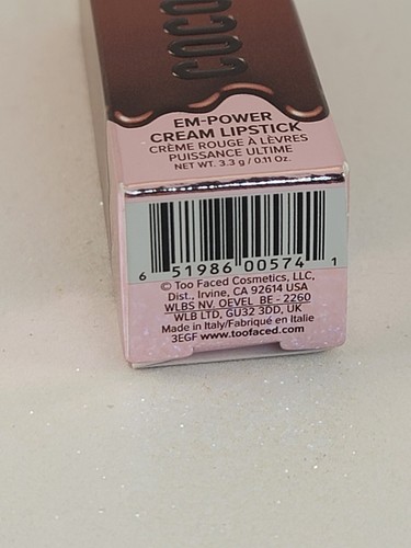 Too Faced Cocoa Bold Em-Power Cream Lipstick GANACHE 0.11 oz Full Size BNIB - Picture 12 of 12